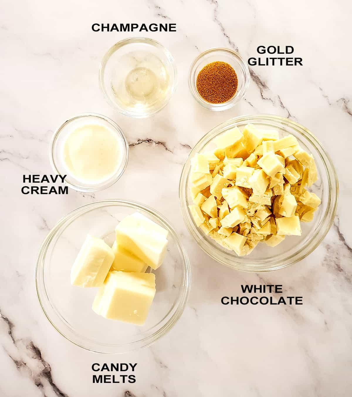 ingredients for white chocolate champagne bark