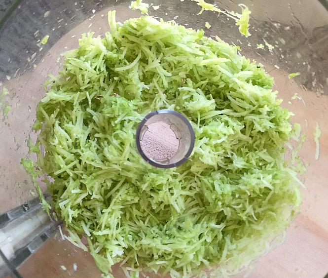 broccoli stems being grated