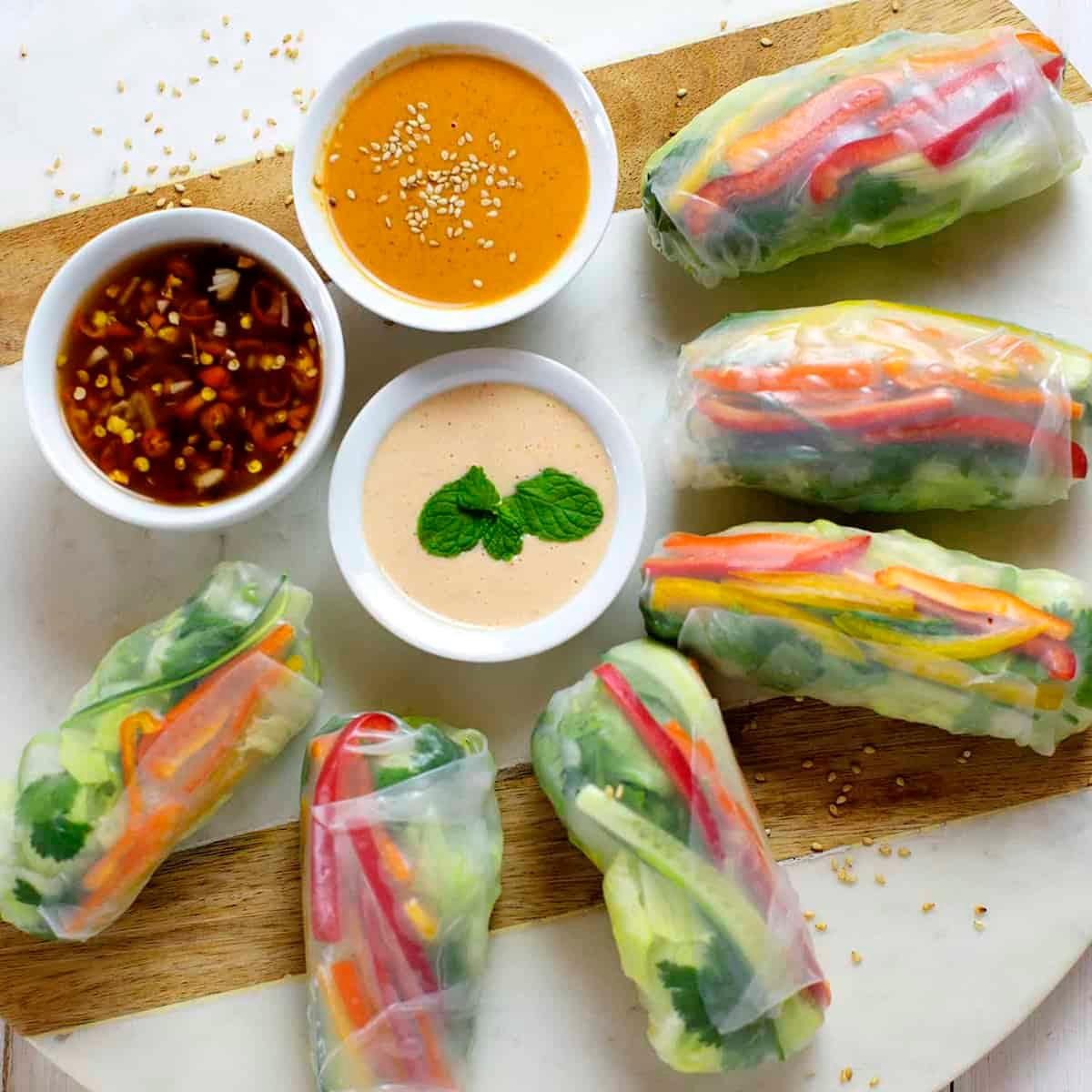 Spring rolls with dipping sauces