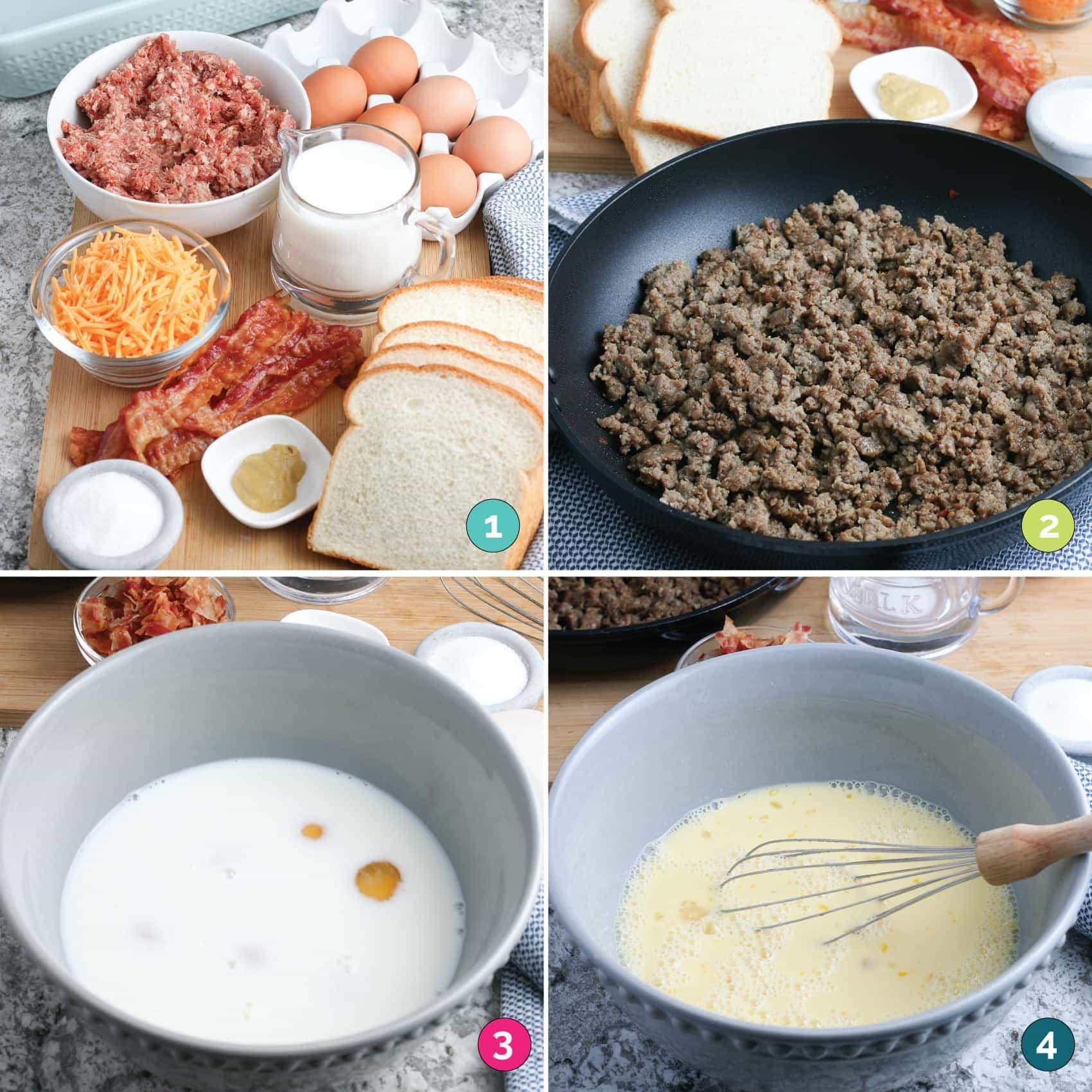 Hands preparing ingredients for overnight breakfast casserole