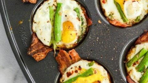 close up shot of thyme infused bacon paleo egg muffins