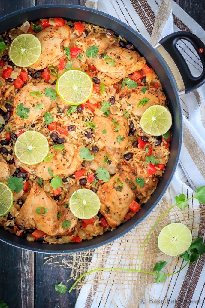A close-up shot of a single serving of Cilantro-Lime Chicken and Rice Casserole, highlighting the texture and colors.