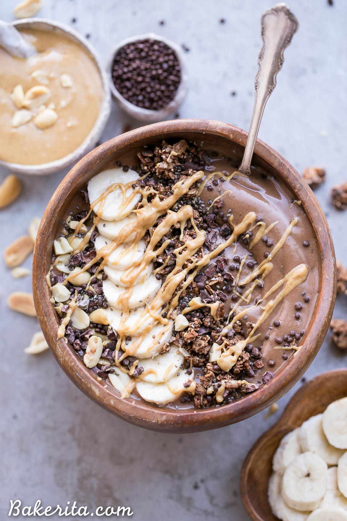 A person enjoying a peanut butter cup grain bowl.
