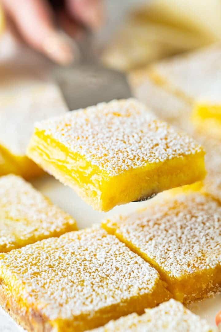 arrangement of lemon bars on a platter, bright and cheerful