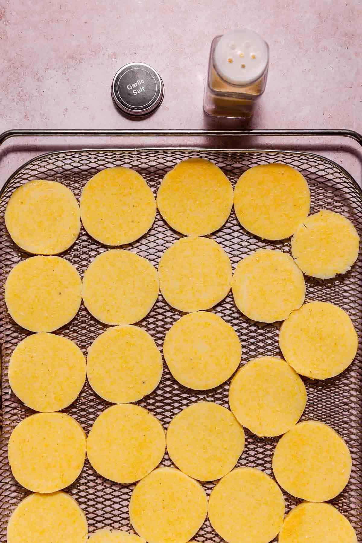 overhead view of preparing dough for polenta rounds