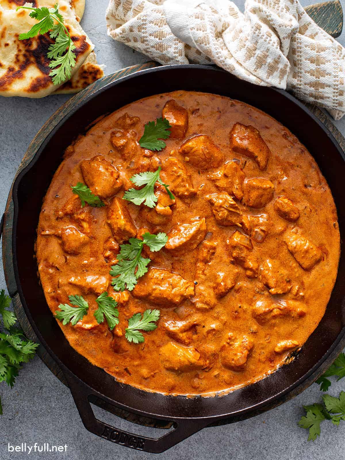 close-up of Chicken Tikka Masala simmering in a pan