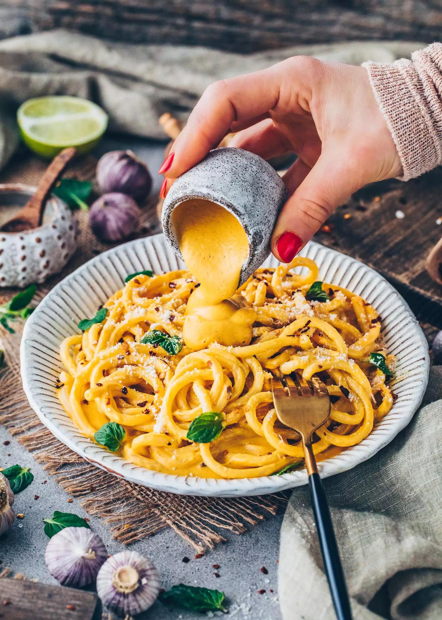 sweet potato and cashews for vegan cheese sauce