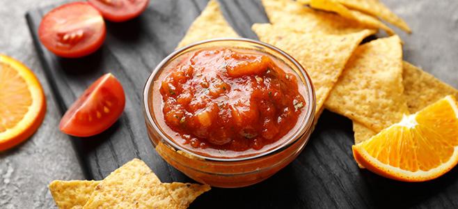 fresh tangerine salsa in a serving bowl
