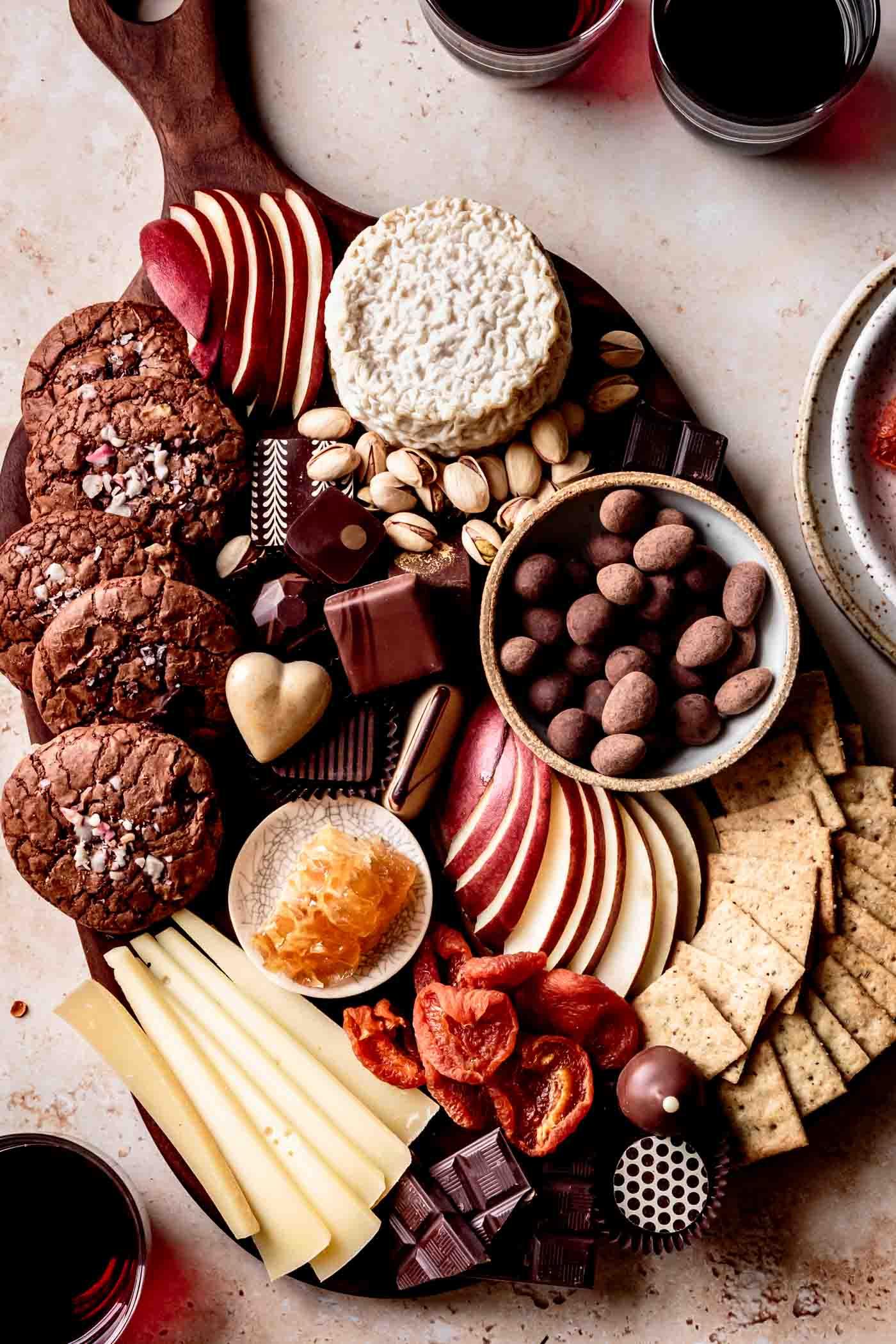 overhead shot of a variety of bourbon bonbons displayed on a platter