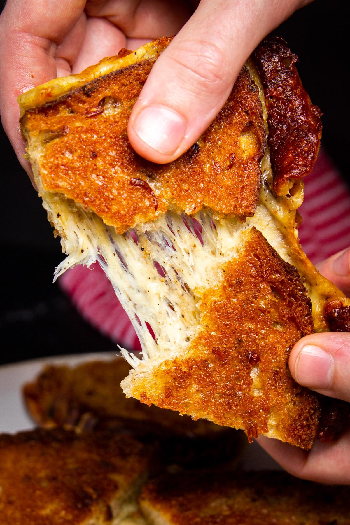Alder smoked fontina grilled cheese sandwich with smoke effect