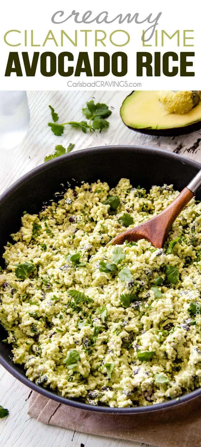 Delicious Jollof Rice Fritters with creamy avocado crema, garnished with fresh cilantro