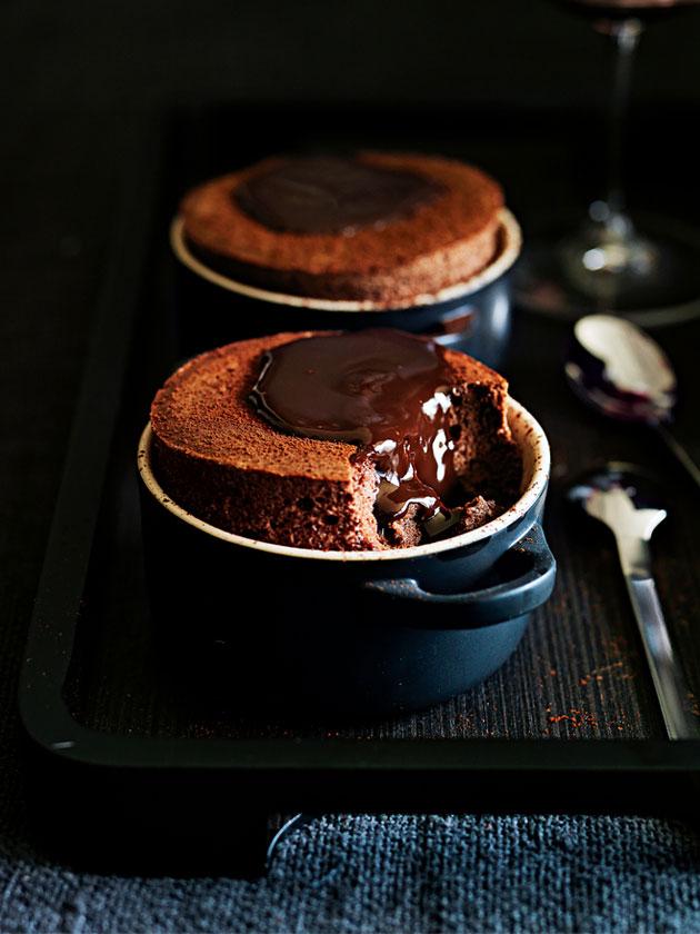 injera soufflé with chocolate sauce