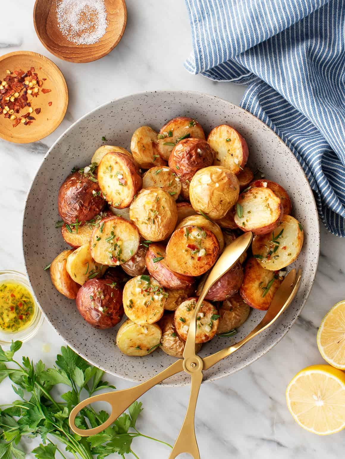 roasted potatoes served as a side dish