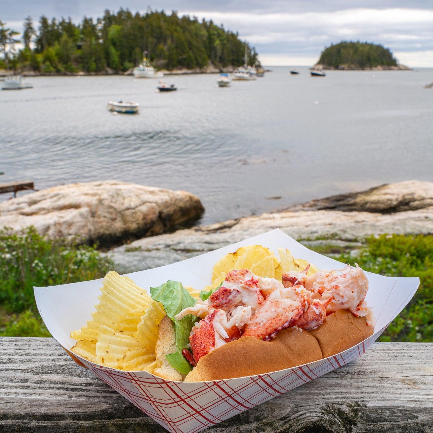 Lobster rolls on a beach in Maine