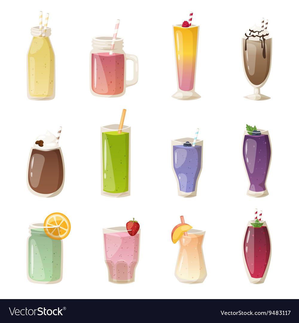 various smoothies in glasses