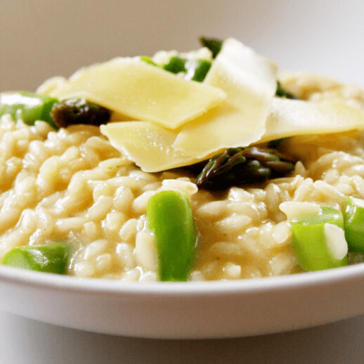 Asparagus and Comte Risotto served in a rustic bowl
