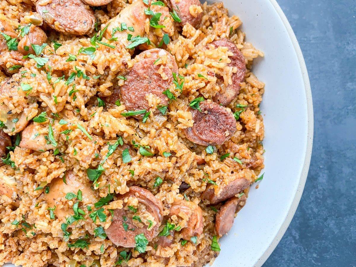close up shot of Chicken Jambalaya in a pot