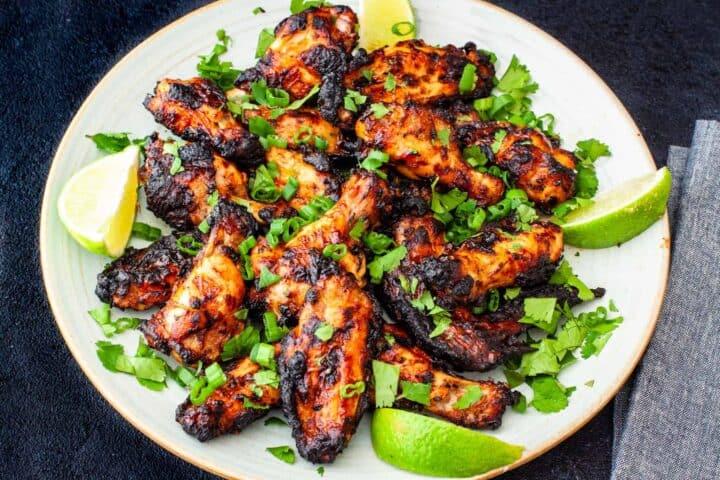 platter of chili lime honey grilled chicken wings