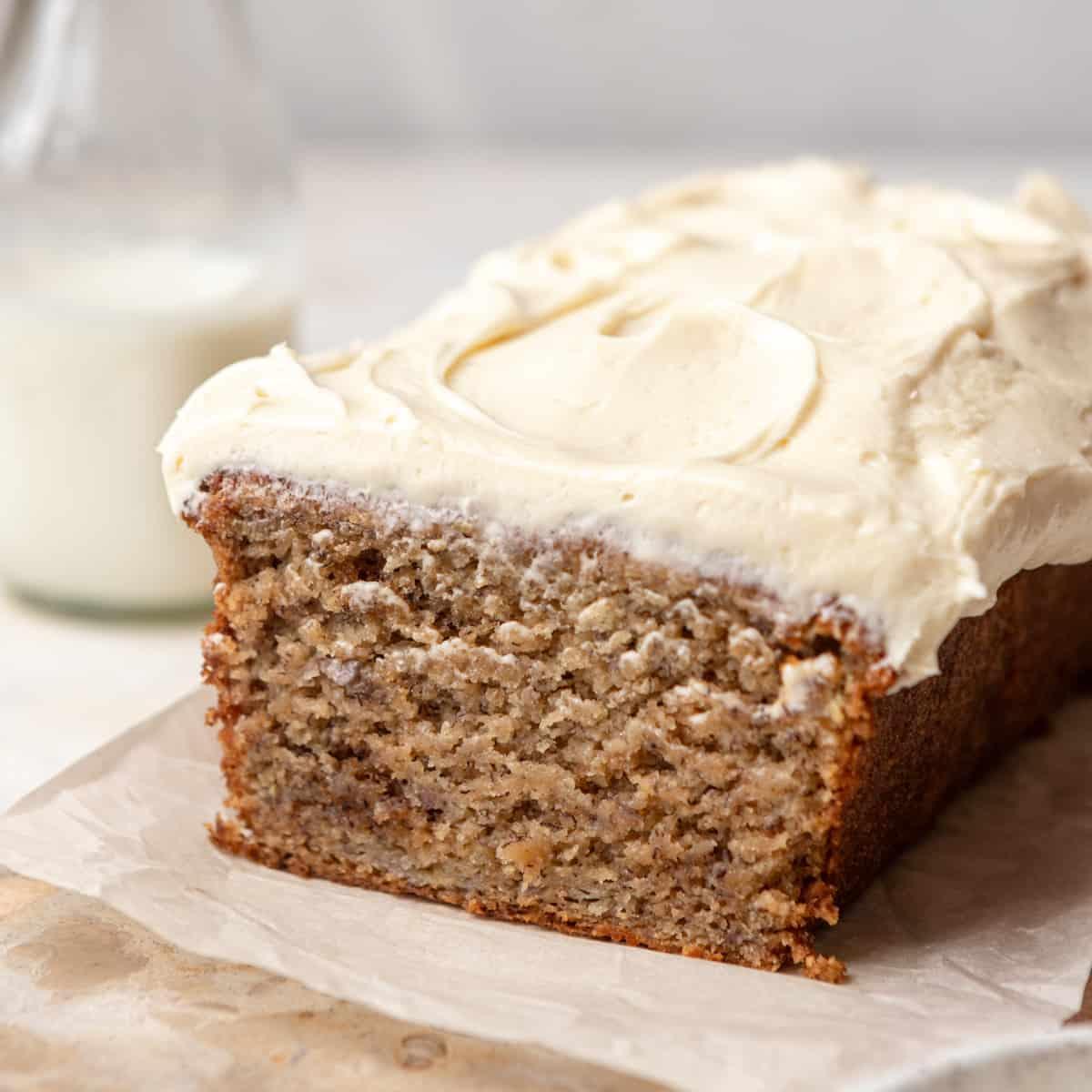 delicious banana bread with cream cheese frosting