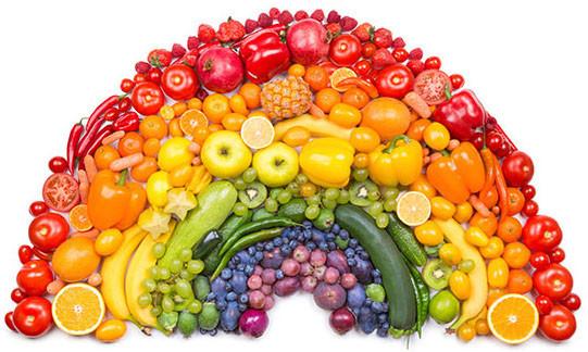 colorful fruit and vegetables in a bowl