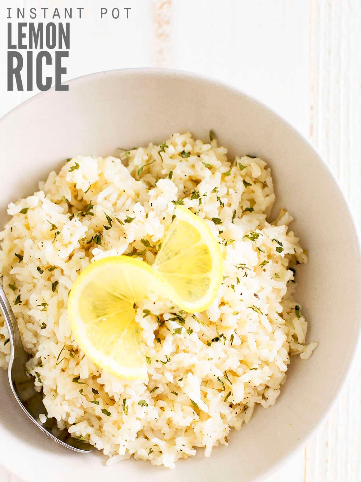 close up of lemon pepper rice in pressure cooker