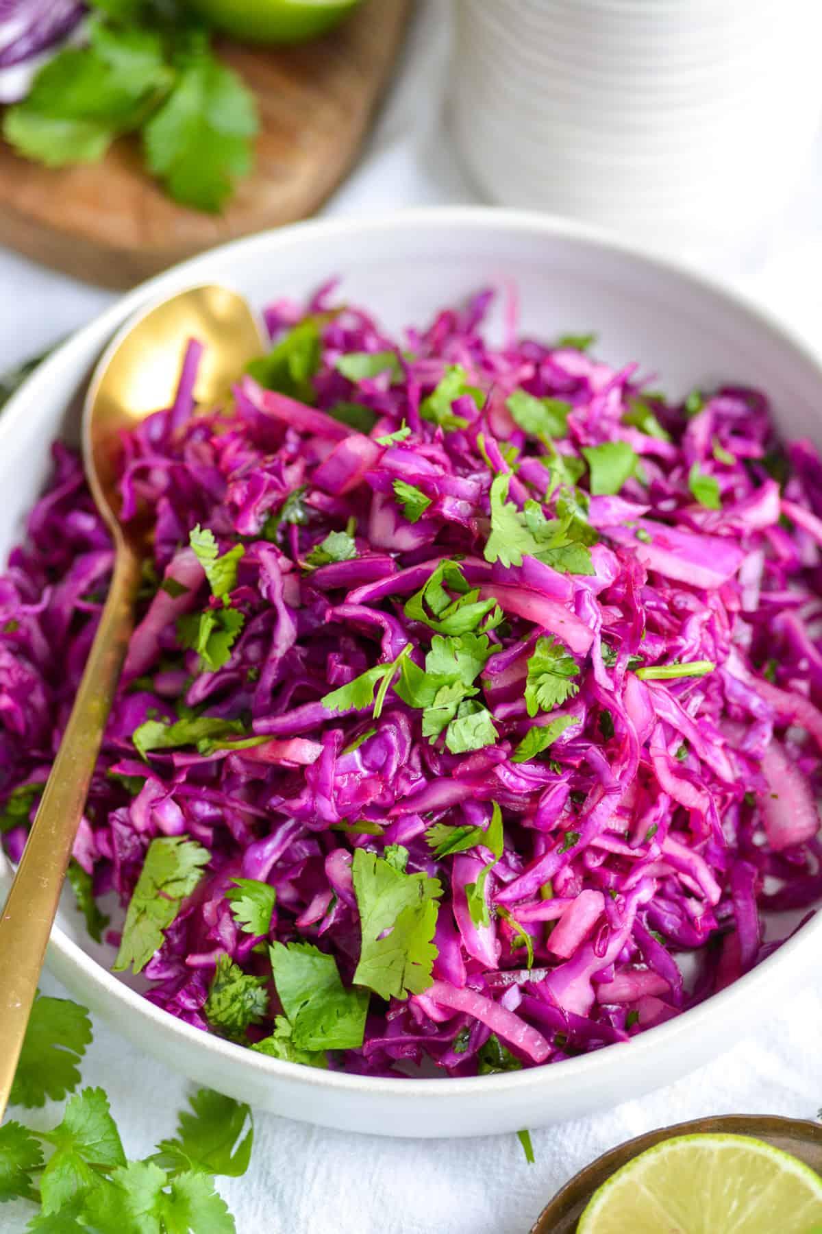 vibrant lime cabbage slaw in a bowl