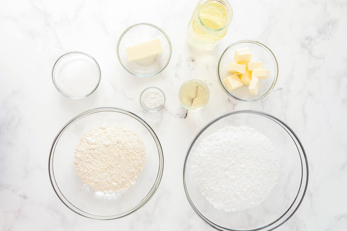 Ingredients laid out for making champagne cookies.