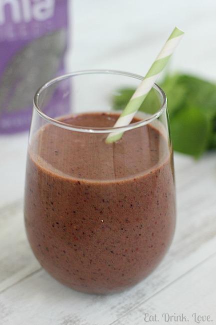 purple corn almond smoothie in a glass