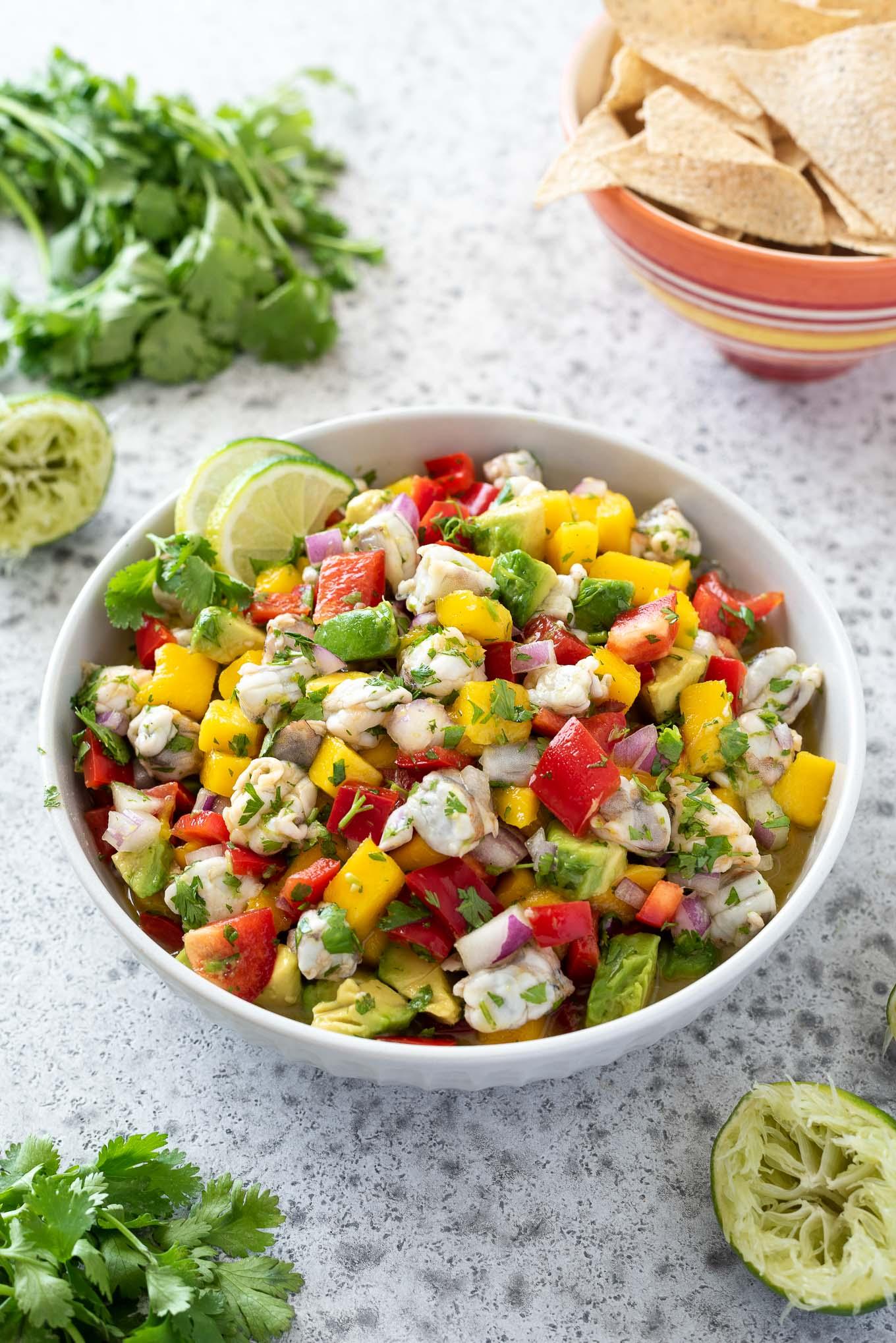 mango guacamole with shrimp ceviche