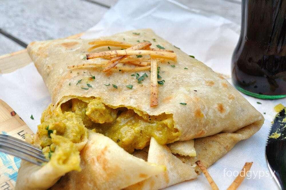 Island spiced beef and chicken roti