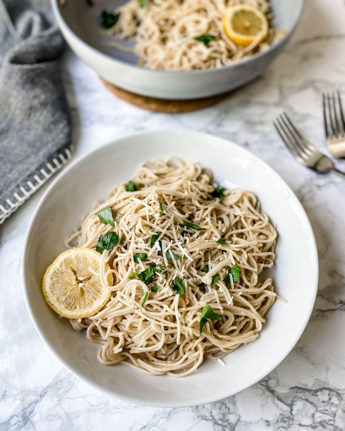 Ingredients for lemon garlic gluten-free pasta