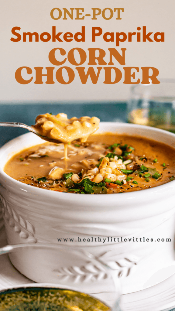 a pot of spicy paprika and corn chowder simmering on the stove