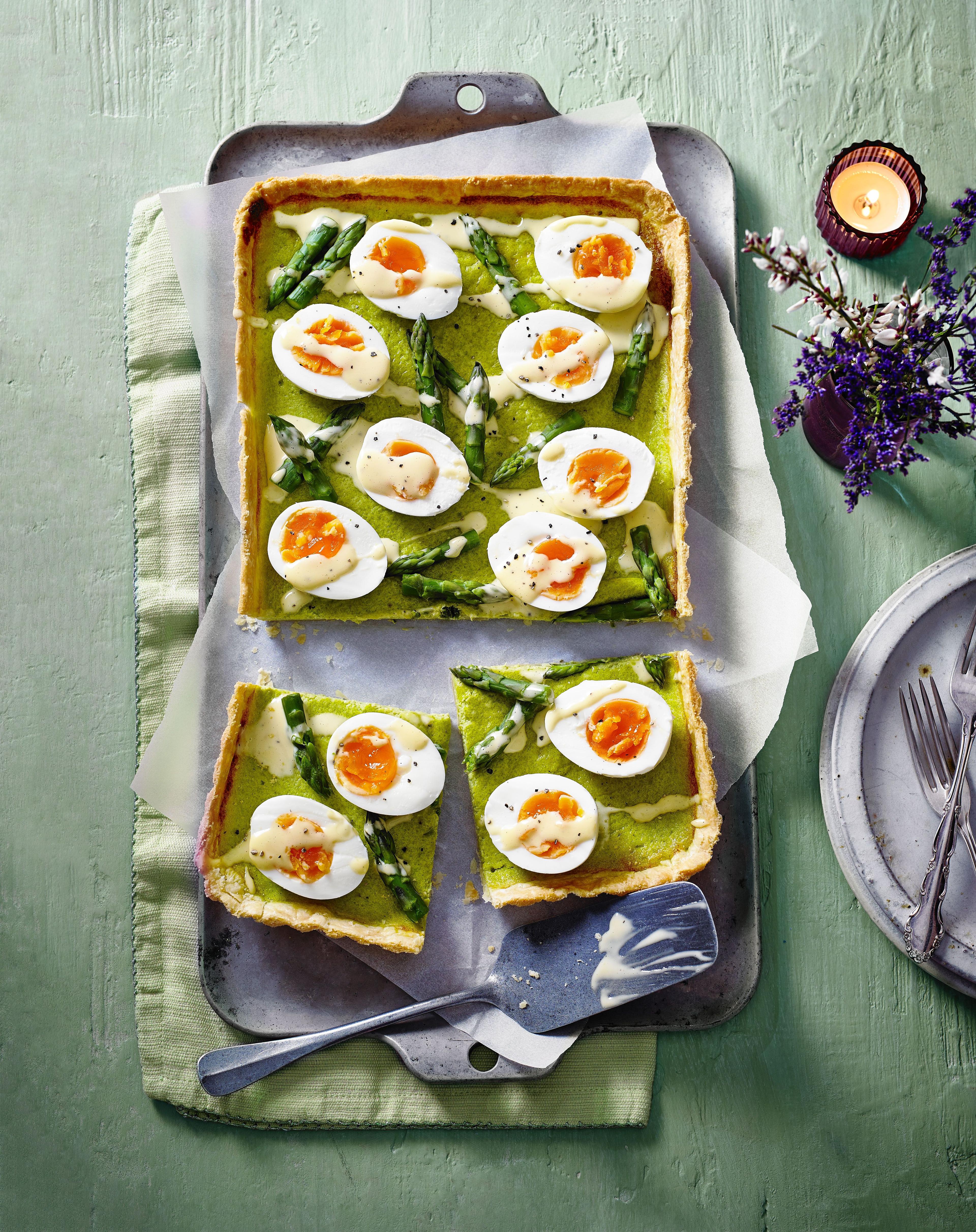 Top-down view of the whole Boiled Egg and Asparagus Quiche