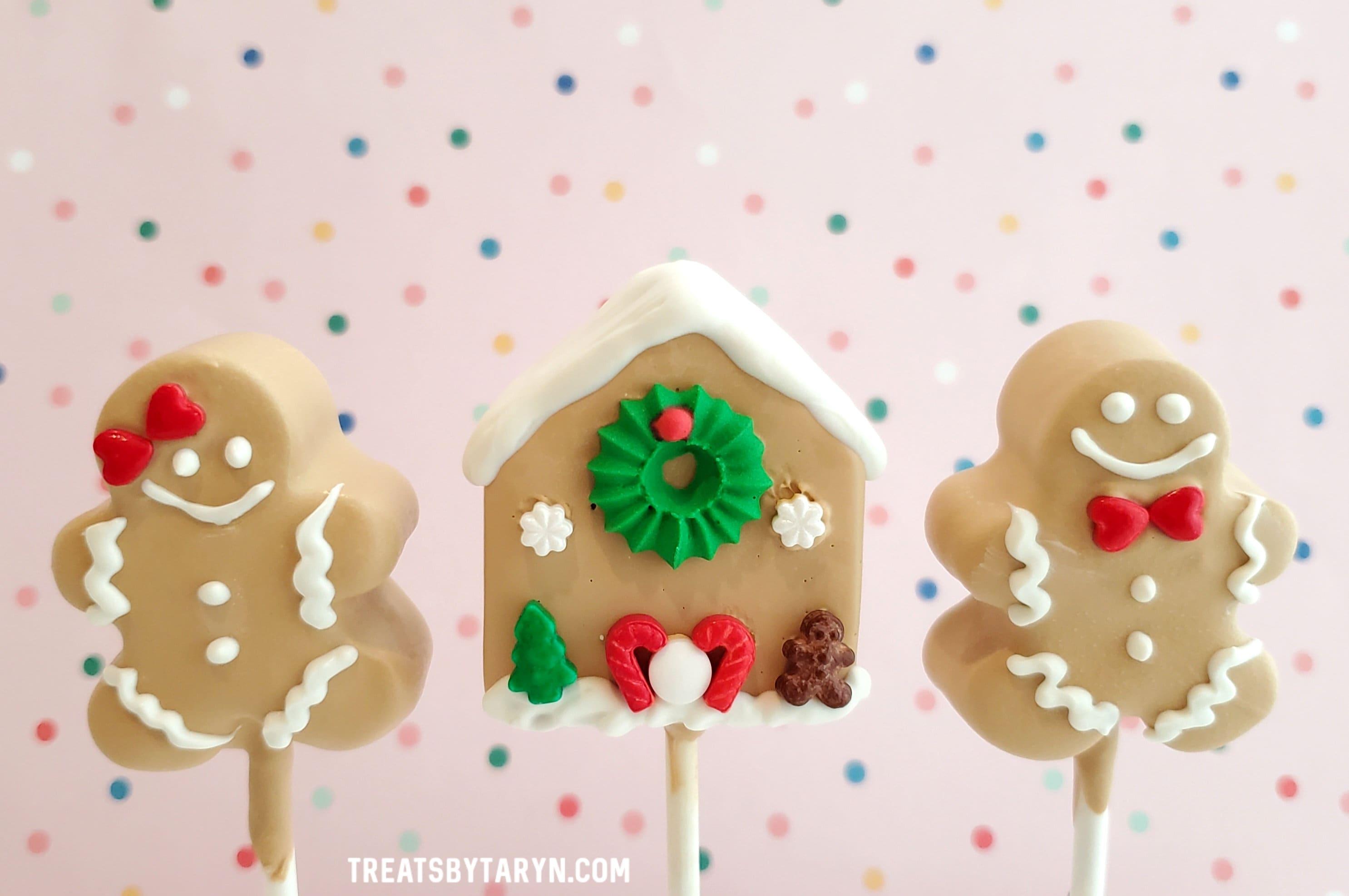 Gingerbread cookie cake pops decorated for Christmas