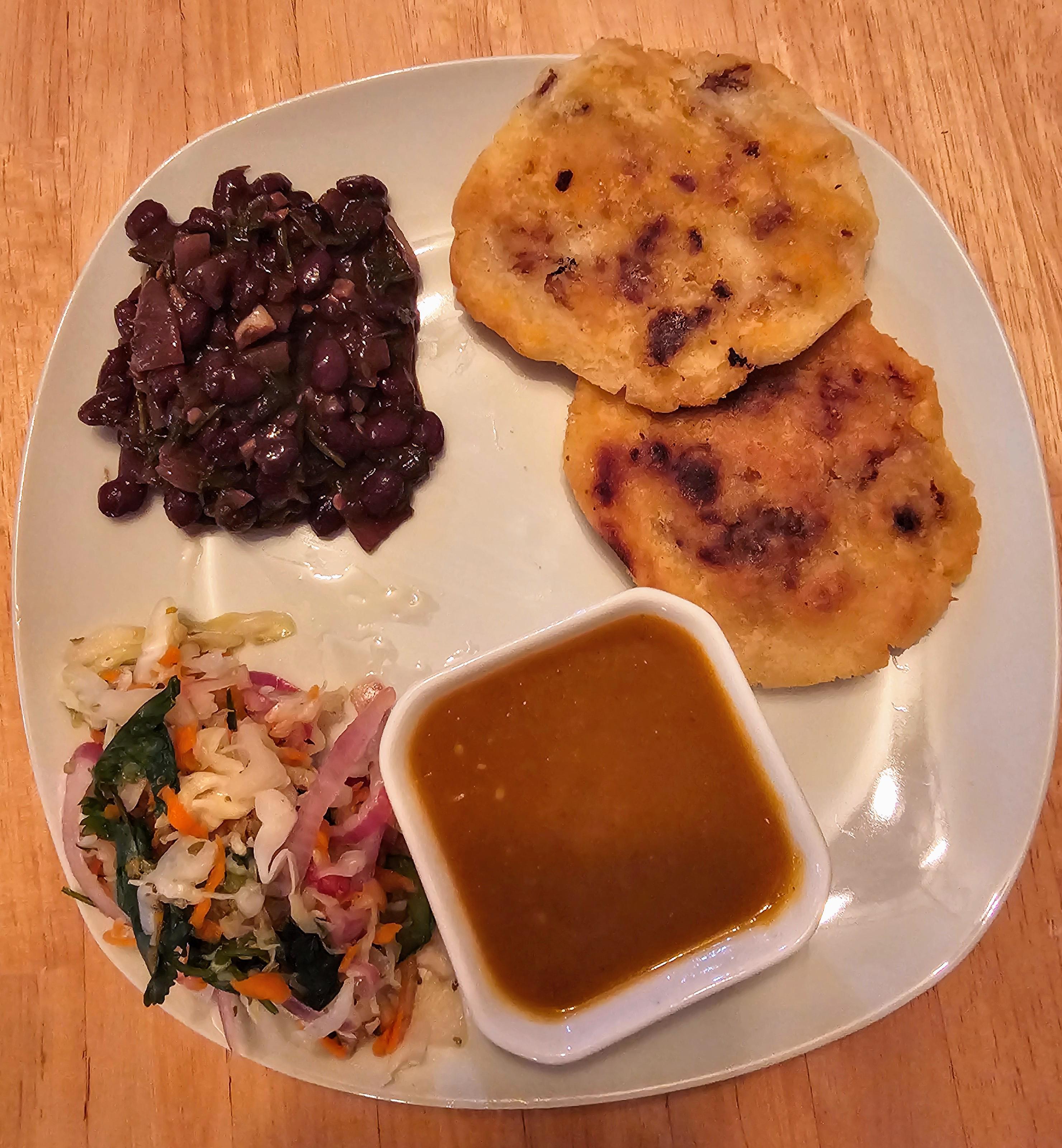 smoked brisket pupusas with curtido and salsa