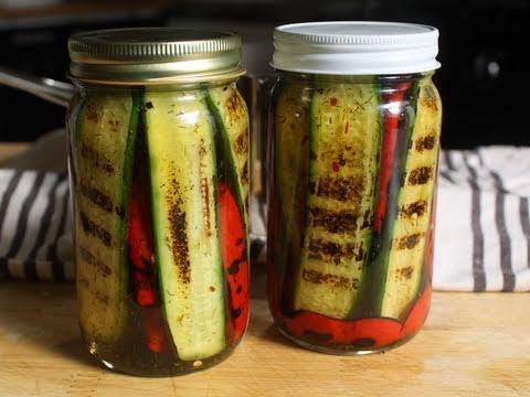 grilled vegetable pickles in mason jars