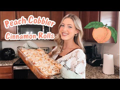 a person assembling peach cobbler sushi rolls