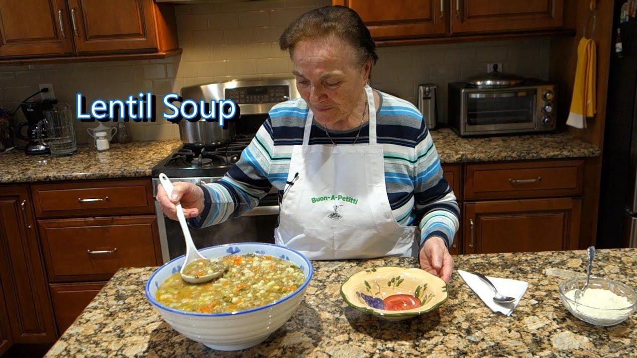 grandmother making soup in a kitchen