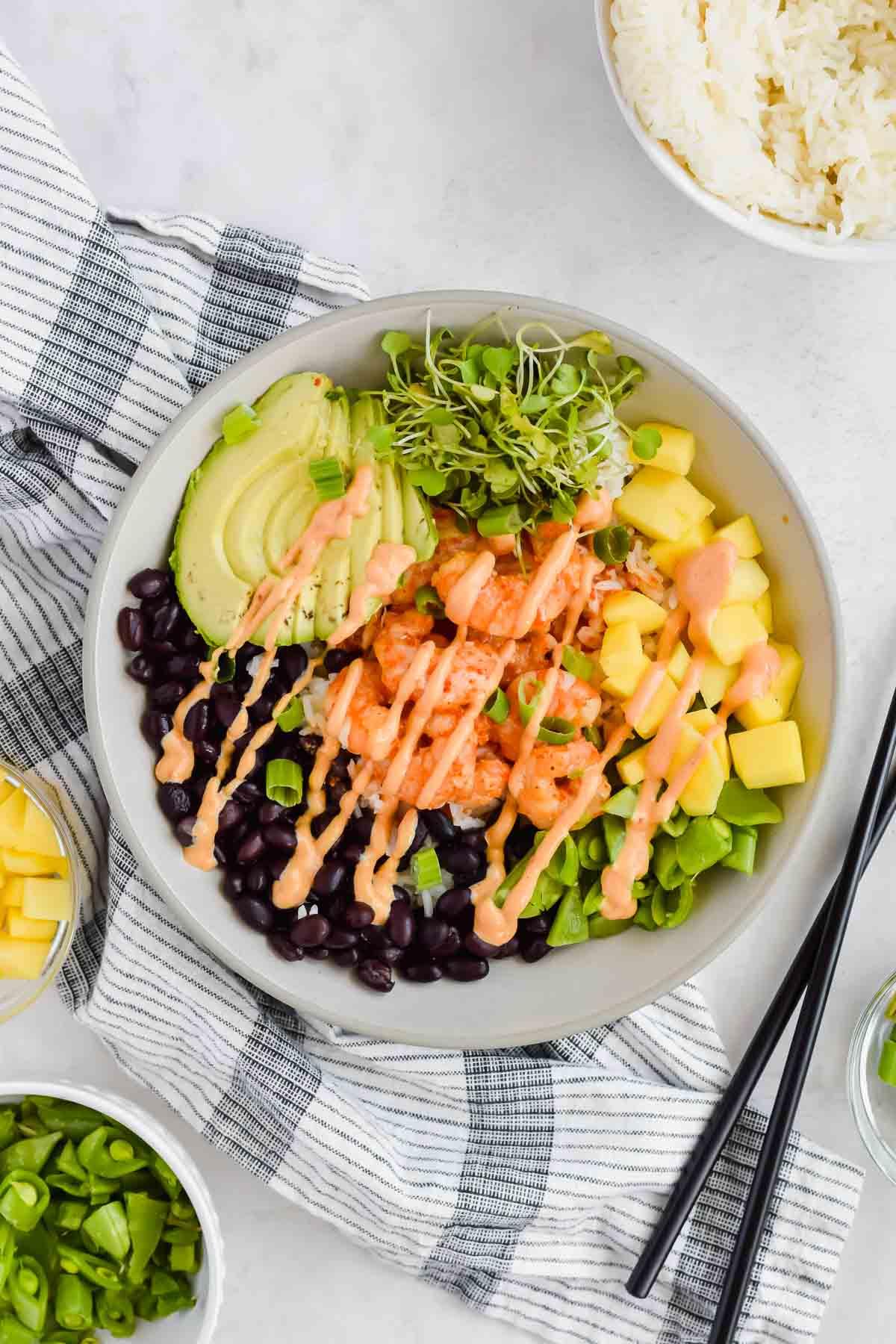 jalapeno lime shrimp bowl close-up