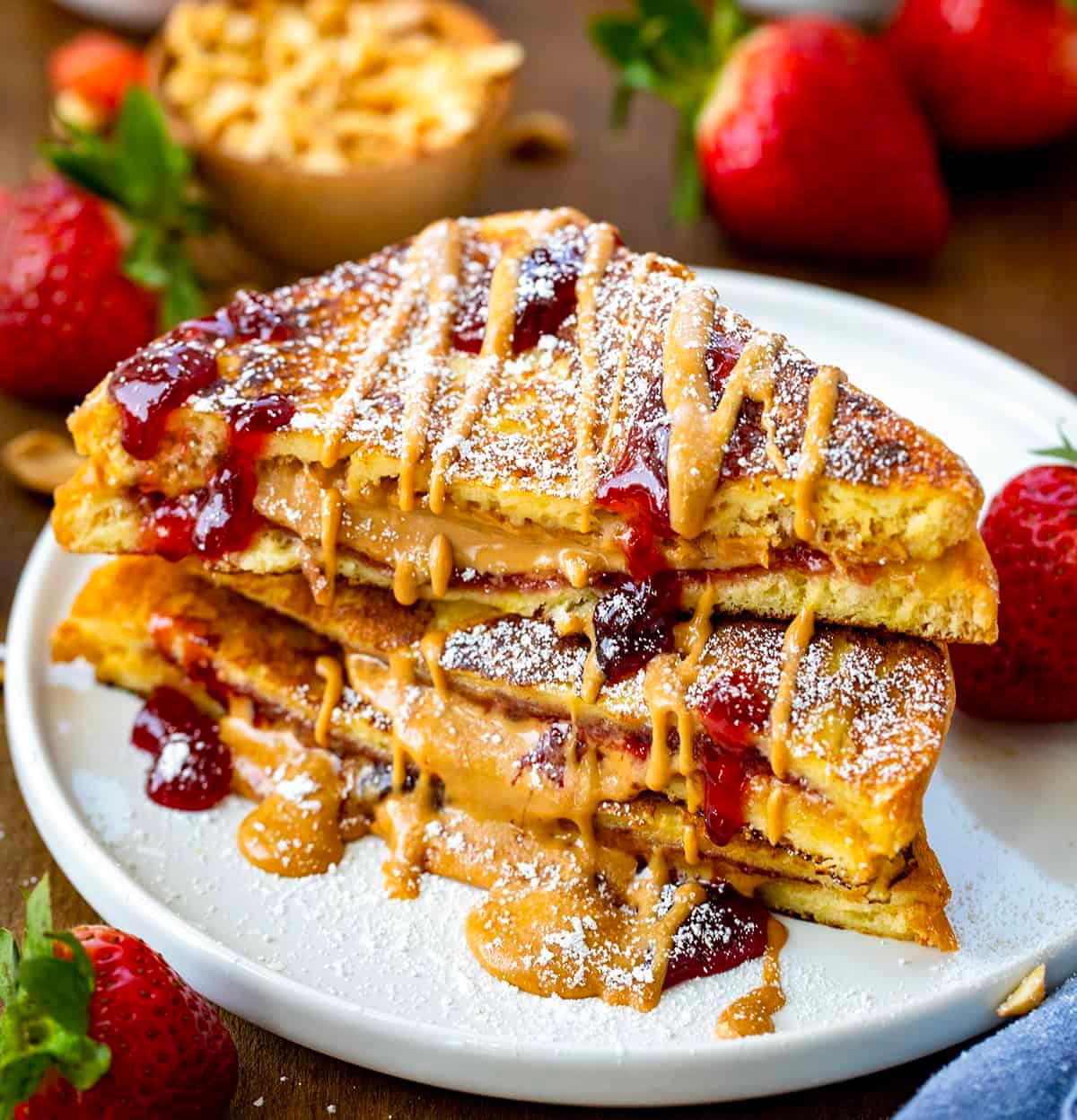 Close up of ingredients for Peanut Butter & Jelly French Toast