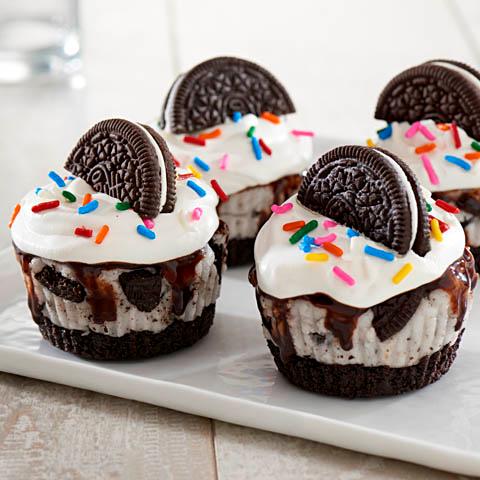 close-up of a cookies and cream ice cream cupcake with sprinkles