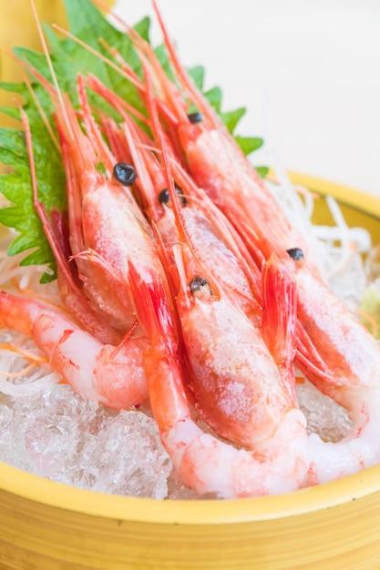 Close-up shot of the finished Prawn Sashimi, showcasing the vibrant color and appealing presentation