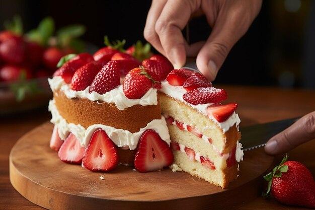 Close-up shot of a freshly baked strawberry shortcake