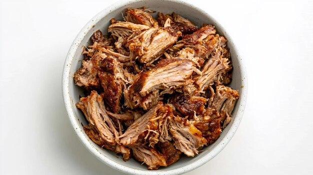 Close up shot of a bowl of pulled pork
