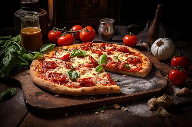 A rustic wooden table with a scattering of delicious-looking mini pizzas, garnished with fresh herbs.