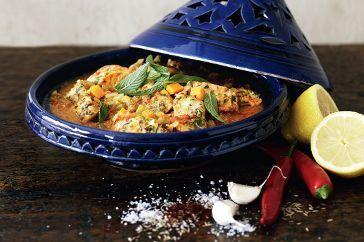Tagine dish bubbling on a stovetop