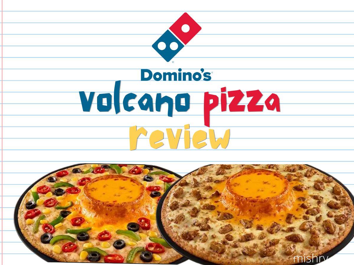 Close-up shot of a Volcano Pizza with molten cheese and various toppings