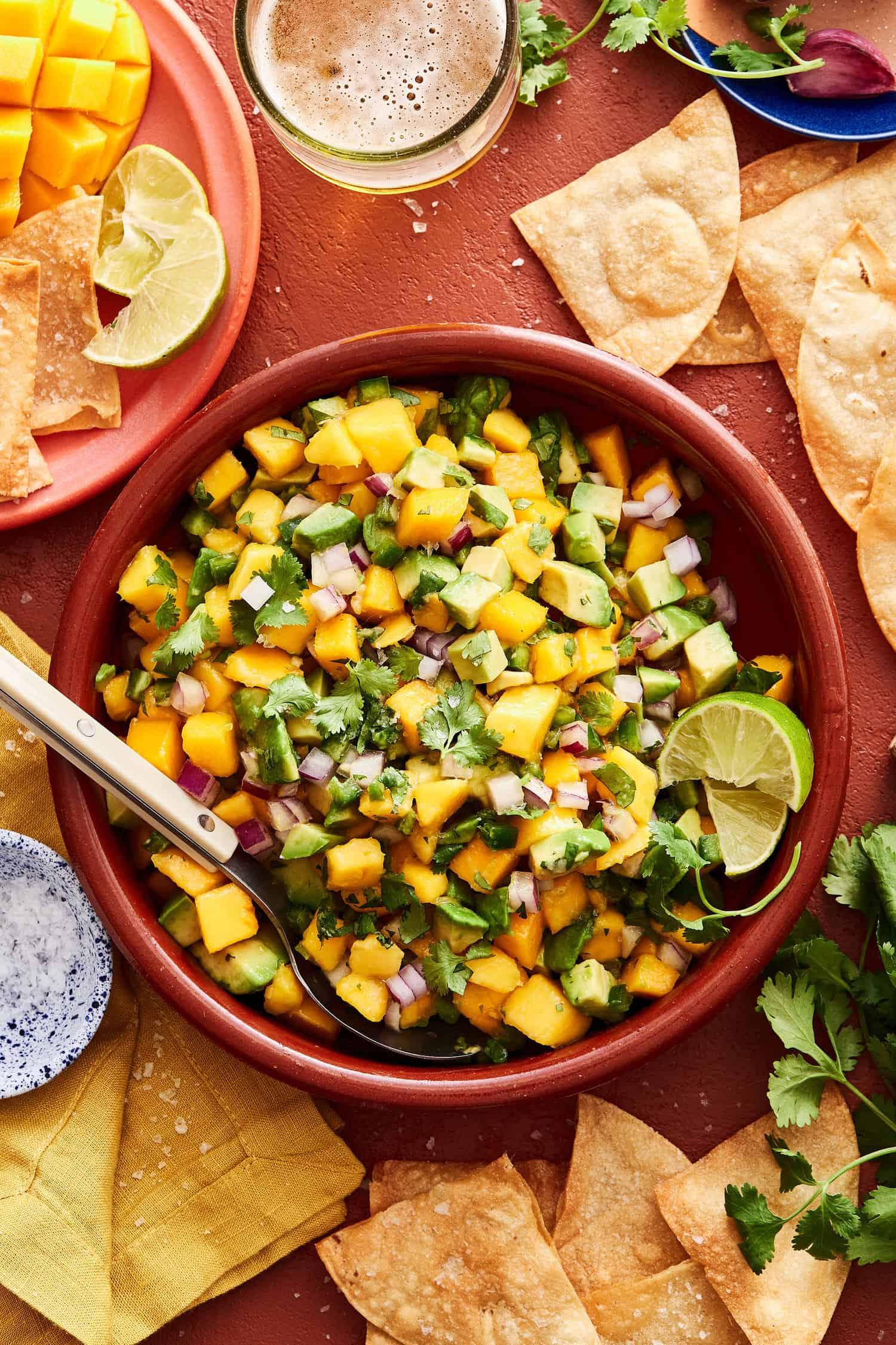 bowl of salsa with avocado and mango