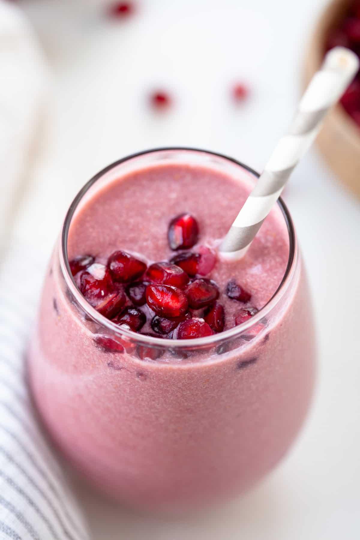 pomegranate ginger smoothie in a glass