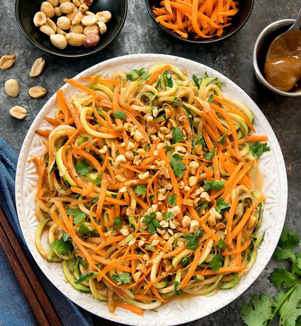 spicy peanut keto zucchini noodles with tofu